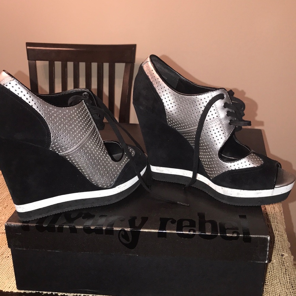 Black and white Wedge Heels